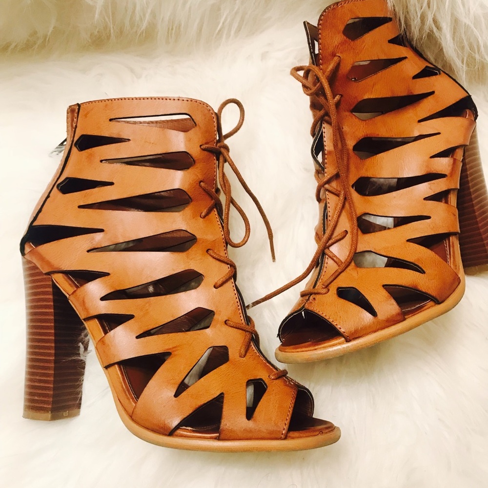 Brown leather block heel sandals